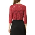 thumbnail image 3 of MODA NOVA Juniors Open Front 3/4 Sleeve Sheer Floral Lace Cropped Shrug Cardigan Red XS, 3 of 6