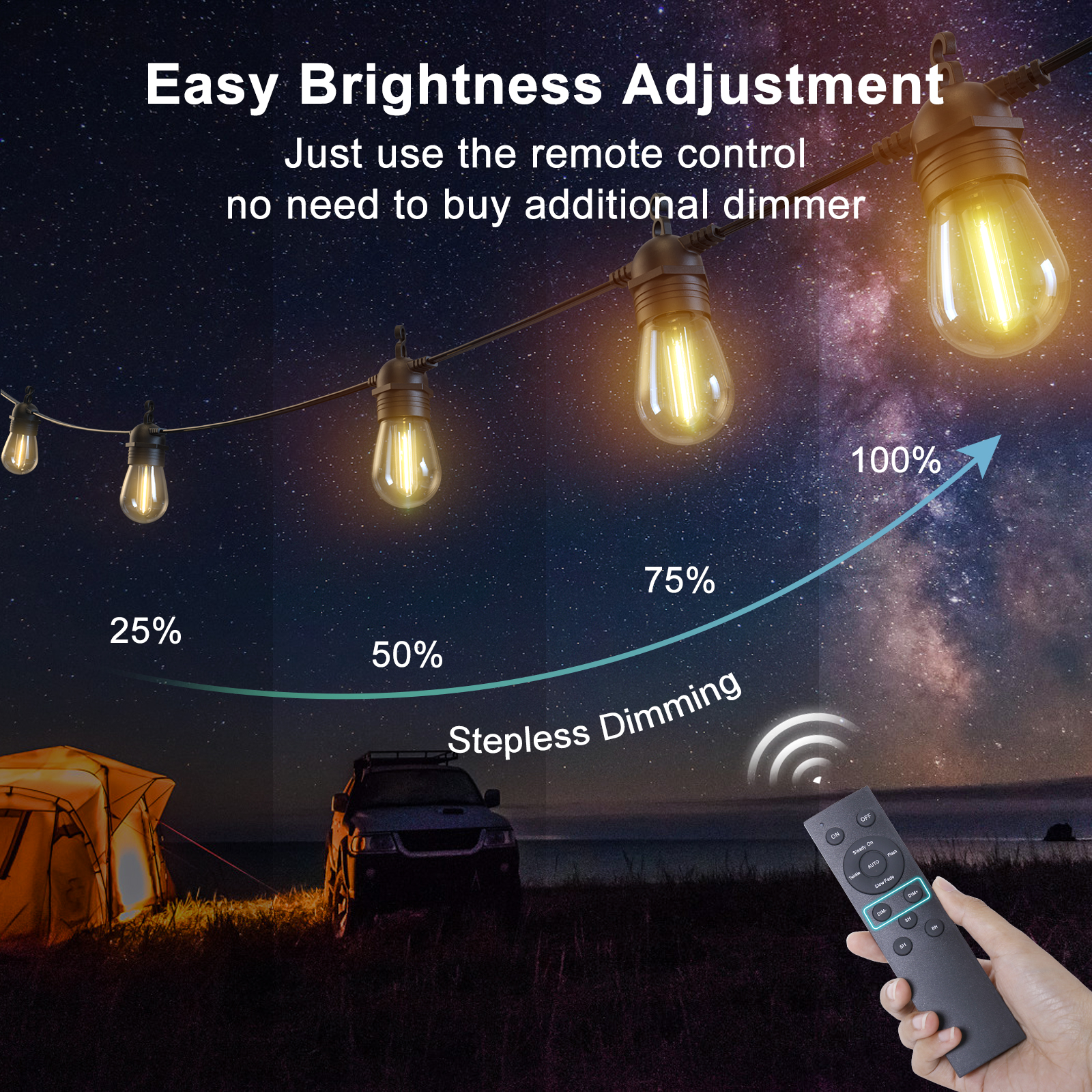 Quntis Solar String Lights Outdoor Waterproof, 57FT Solar Powered Patio String Lights with 15+1Bulb,  Solar String Lights with Dimming& 4 Light Mode for Backyard Party Garden Wedding