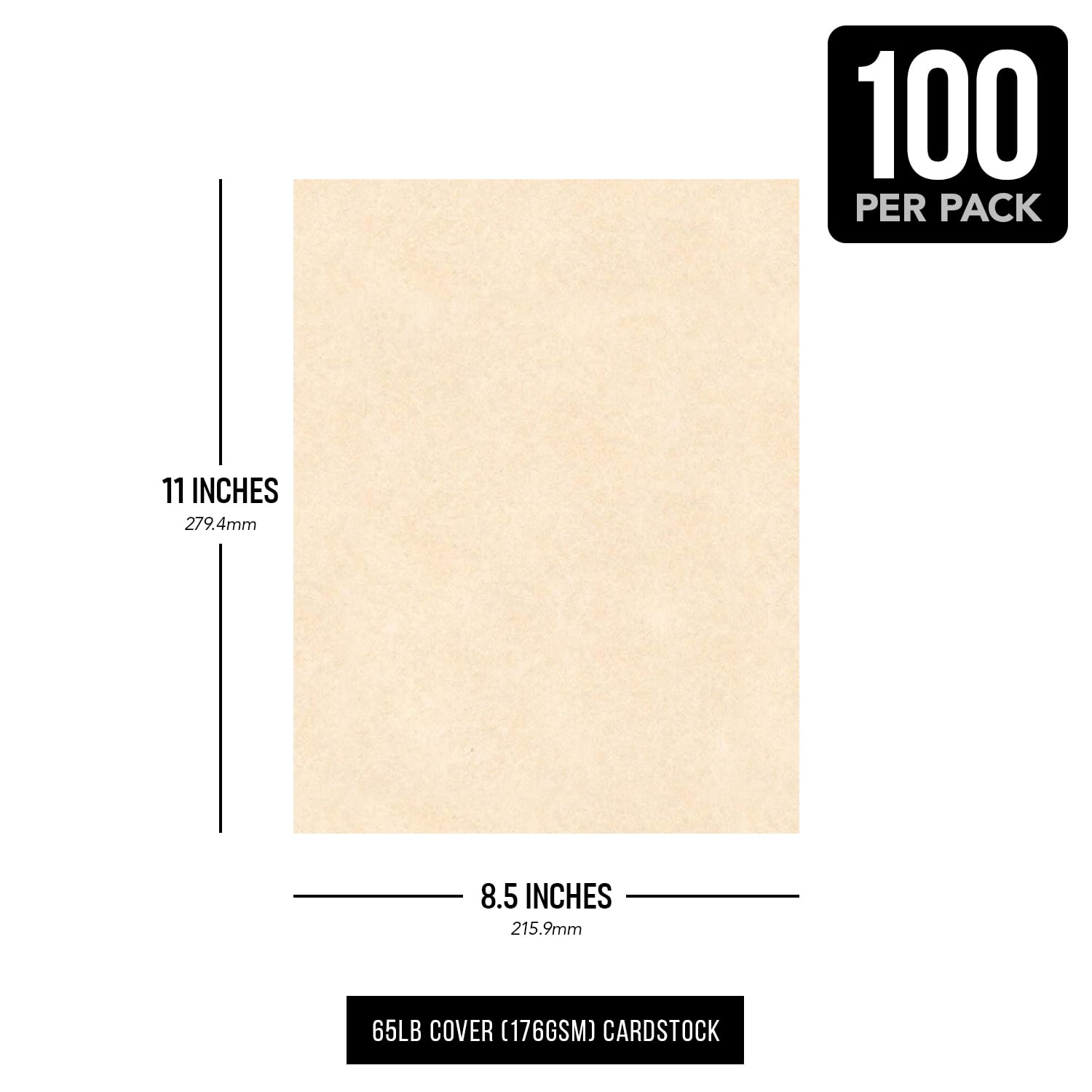 Natural Stationery Parchment Recycled Cardstock Paper | 65lb Cover (176gsm) Card Stock | 8.5” x 11” inches | 100 Sheets per Pack