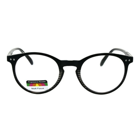 Round Keyhole Thin Plastic Horn Rim Tri-focal Progressive Reader Eyeglasses Black Stripe 1.0
