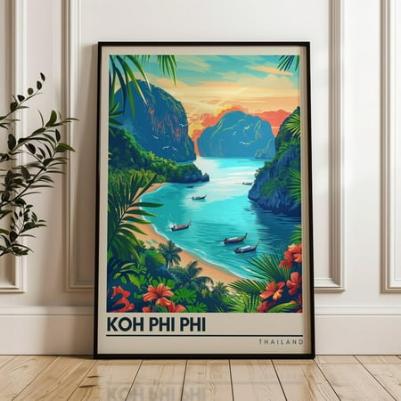 Koh Phi Phi Travel Poster, Thailand Wall Art Print, Illustration Poster, Artwork, Home & Office Decor, Gift Idea, Exotic Island Travel Print Wall Art, Modern Wall Decor, 8x12 UNFRAMED