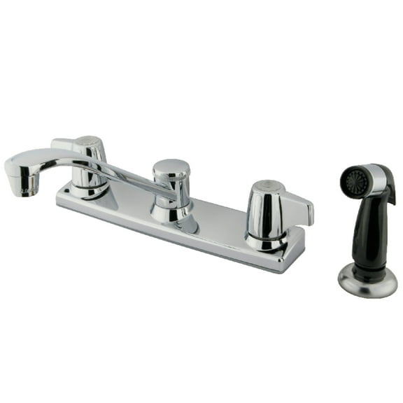 Kingston KB120P Two-Handle 4-Hole 8" Centerset Kitchen Faucet with Side Sprayer in Polished Chrome