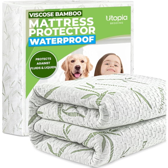 Utopia Bedding Waterproof Mattress Protector Queen Size Bed, Premium 200 GSM Bamboo Viscose Cooling Mattress Cover, Soft and Breathable, Fitted Style with 17 Inches Deep Stretchable Pockets