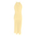 thumbnail image 5 of Dresses Halter Neck Summer Casual Dress Sleeveless Hollow Out Backless Strap Neck Tie Side Slit Comfortable Breathable Flowy Party Daily Wear Club Party Dresses Yellow L, 5 of 5