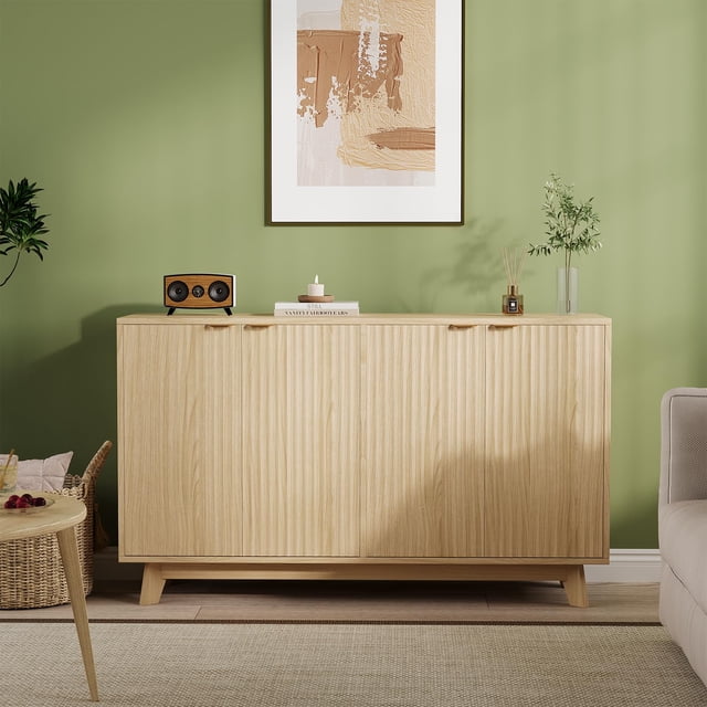 BeesClover Sideboard Buffet Cabinet with Storage, Wood Sideboard with 4 Doors and Adjustable Shelves, Versatile Cabinet for Dining Room, Kitchen or Living Room