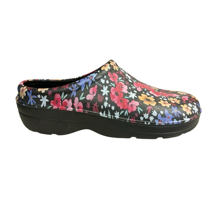 Totes Women s Waterproof Ultra Tough Comfy Gardening Clog Size 7 Black Floral Walmart