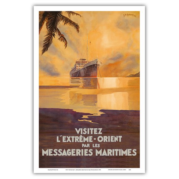 Visitez L'Extreme Orient - Vintage Ocean Liner Travel Poster by Jean Des Gachons c.1931 - Master Art Print (Unframed) 12in x 18in
