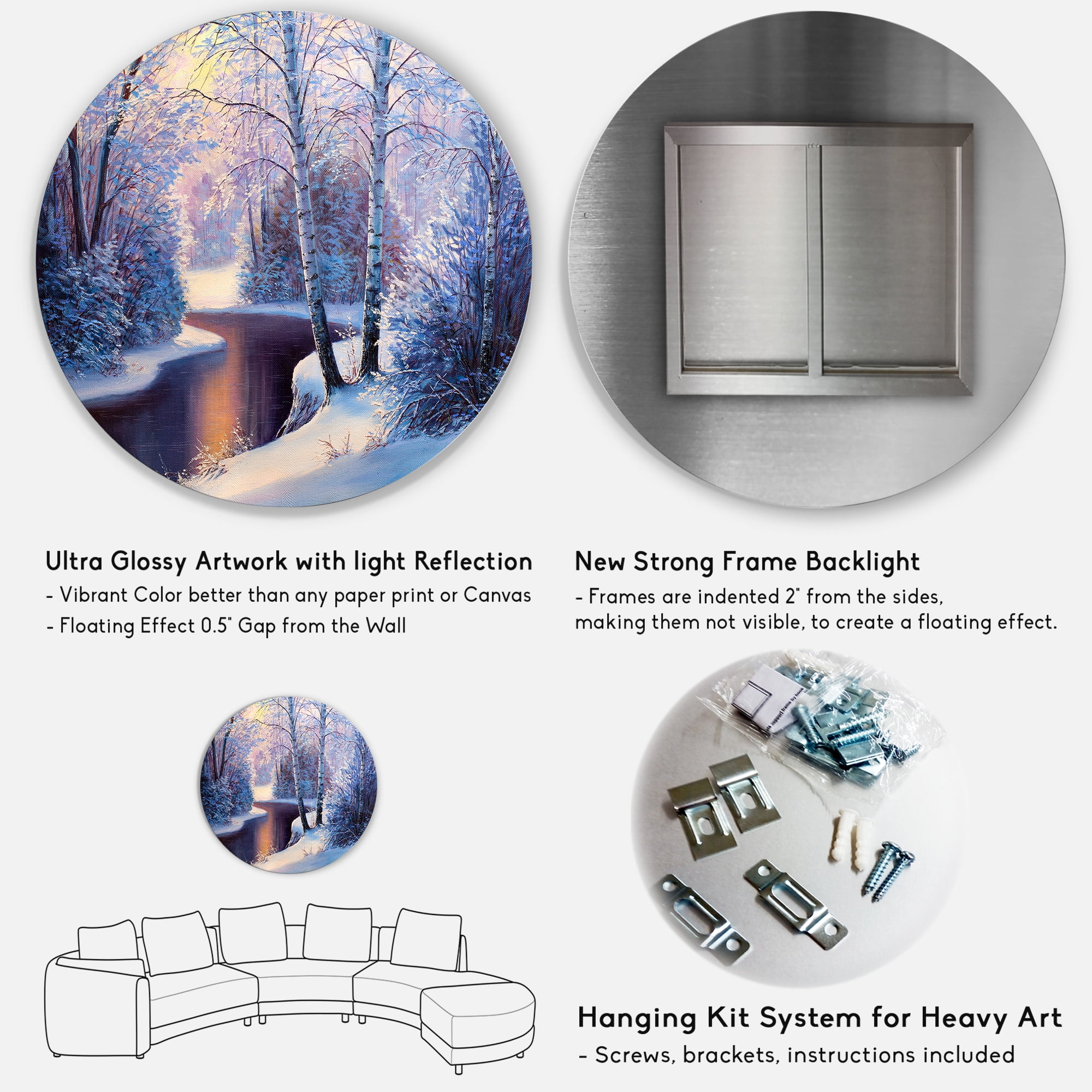 Designart 'Christmas Forest With Trees and River I' Traditional Circle Metal Wall Art 11x11 - Disc of 11