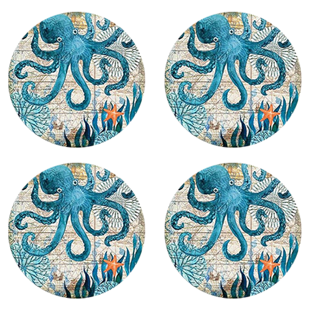 Stone Coasters with Holder for Drinks,Cork Base Ocean Beach Theme Tropical,for House warming