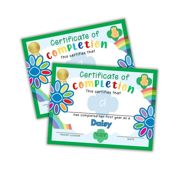 Scout First Year as a Daisy Completion Certificate Award 30pk 8.5x11 Troop Leader Bridge Girl Ceremony Brownie Cookie Sales Sold Here