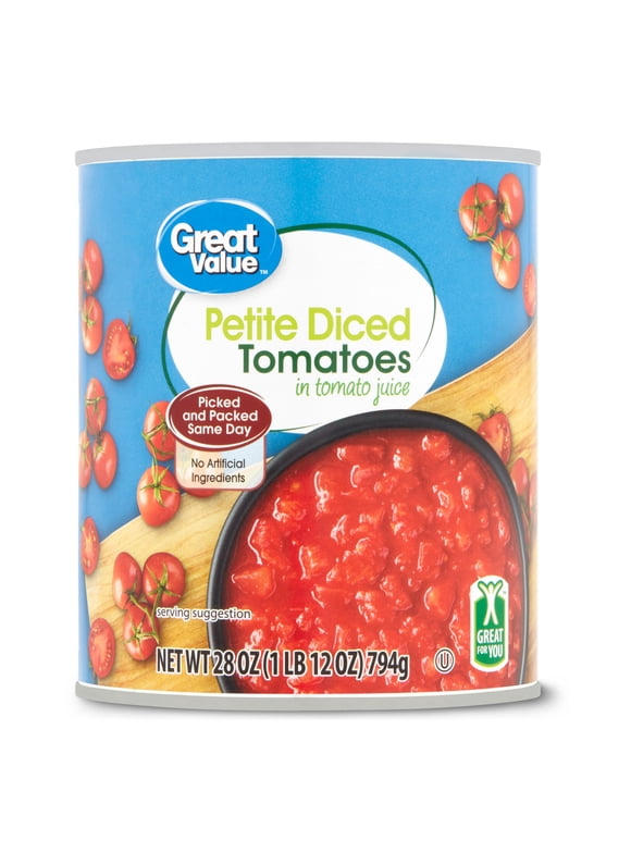 Great Value Petite Diced Tomatoes in Tomato Juice, 28 Oz