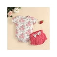 thumbnail image 2 of Baby Girl Romper Set Floral Print Round Neck Short Sleeve Jumpsuit + Bow Shorts, 2 of 9