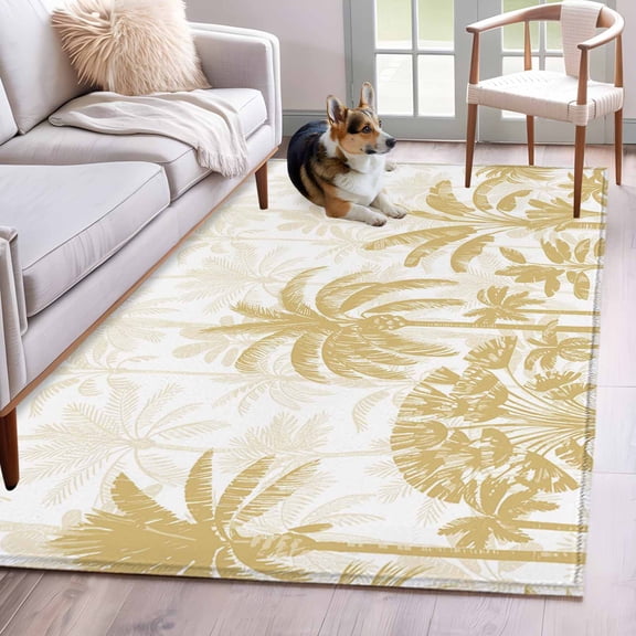 Palm Trees Area Rug 4x6 Washable Rug Non Slip Yellow Tropical Plants Summer Forest Scenery Large Area Rug Indoor Floor Carpet for Entryway Bedroom Kitchen Living Room Home Office Dining Room Nursery