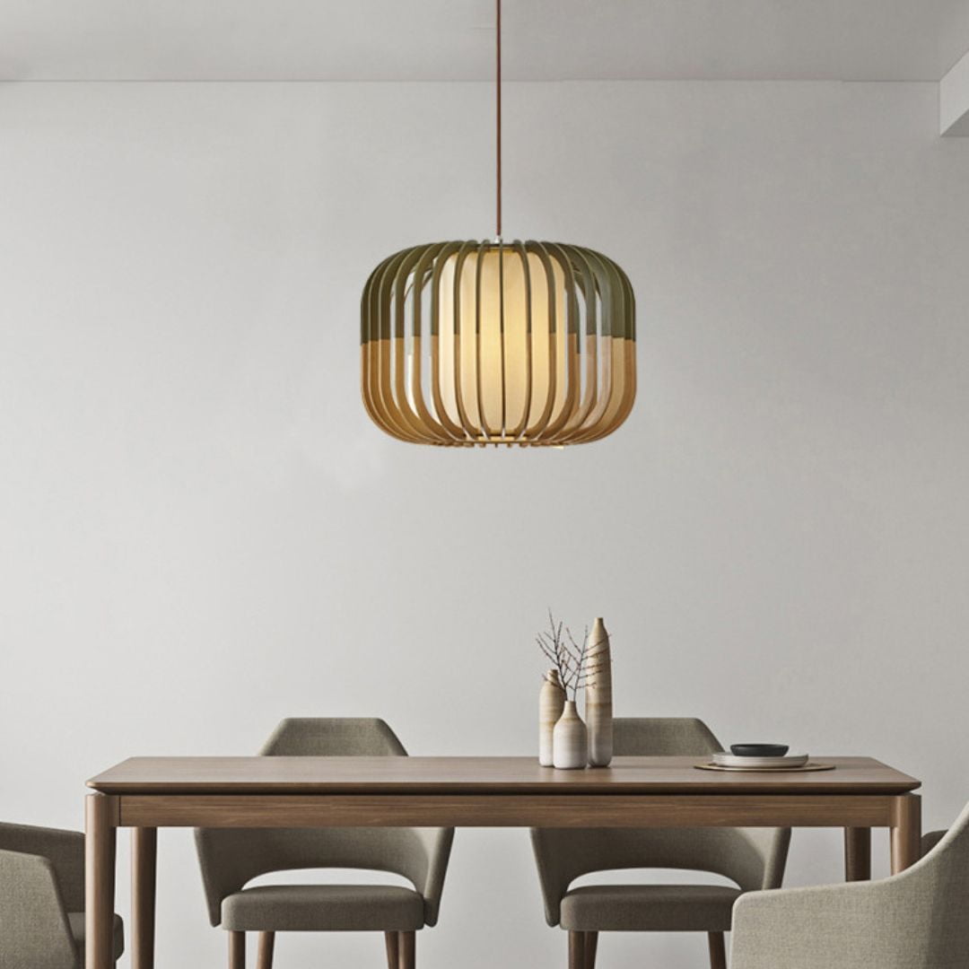 Arturesthome Wood Pendant Lights, Wicker Drum Chandelier Boho Pendant Light Basket Lighting Fixture, Large Natural Woven Hanging Lamp for Kitchen Island Dining Room Entryway