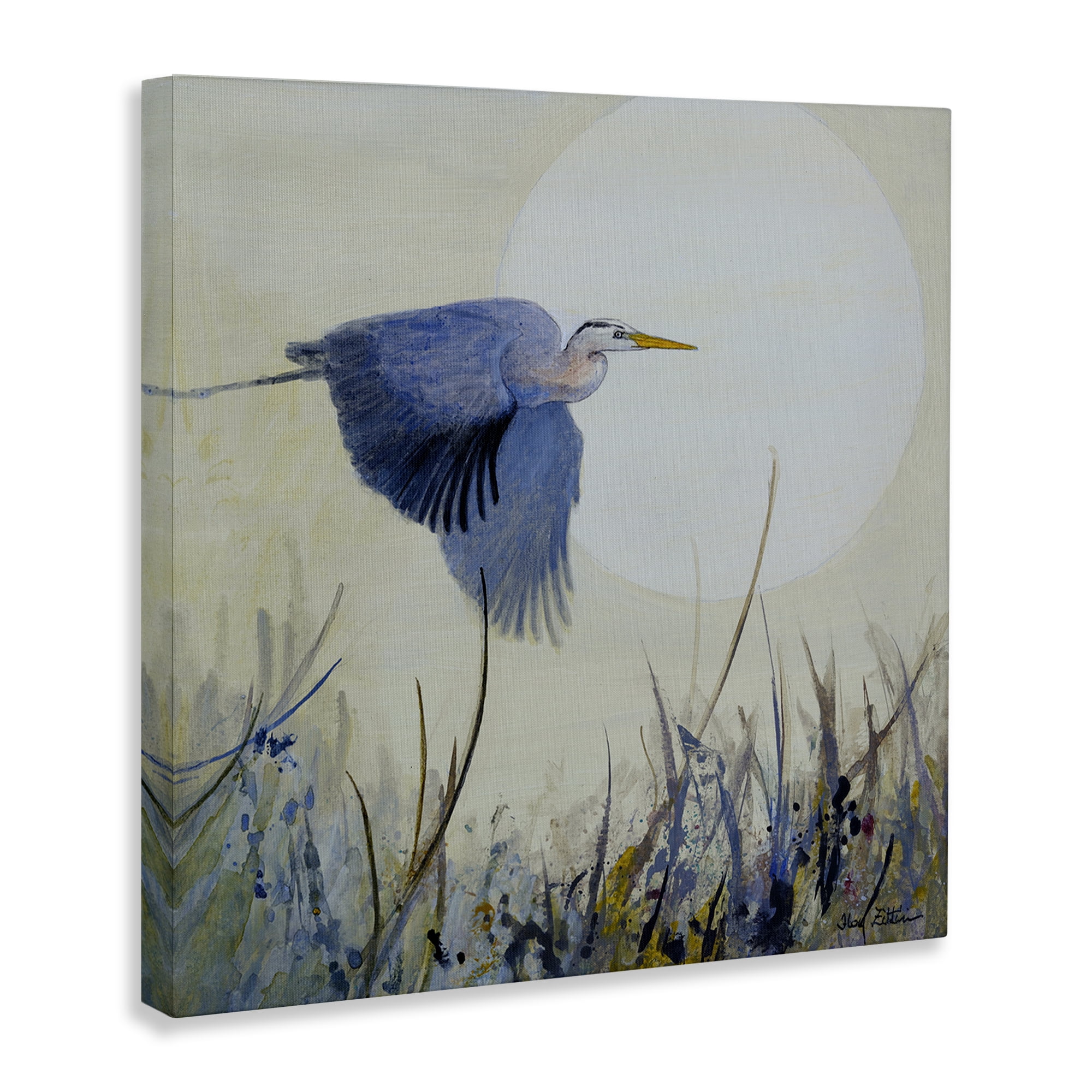 Stupell Industries Full Moon & Heron Birds Painting Wrapped Canvas Art Print Wall Art, 17 x 17