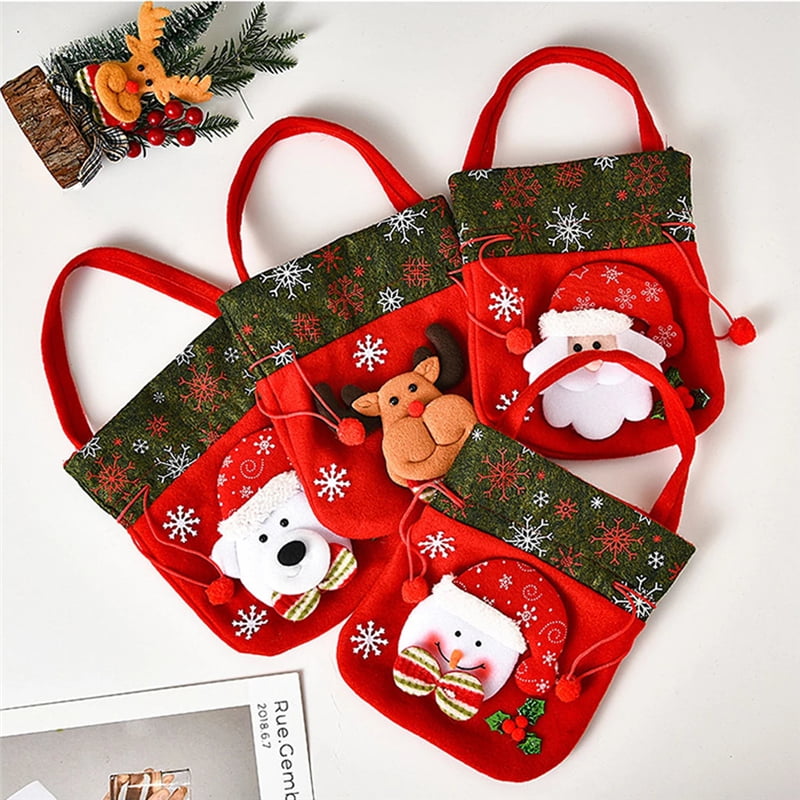 10pcs Christmas Drawstring Bags Candy Gift Bag Santa Claus Deer Packing Decor 