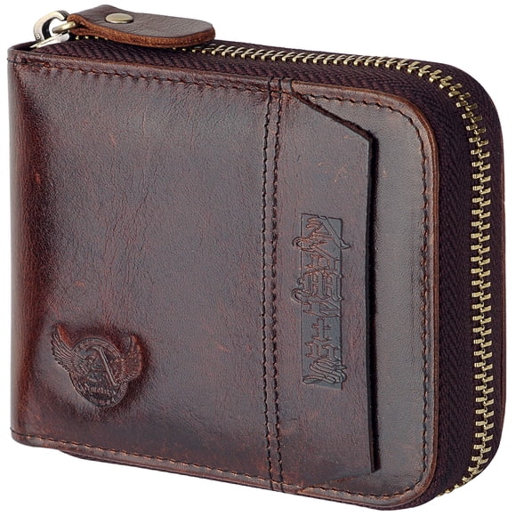 Wallet Admetus para hombre, de piel auténtica, corta con cremallera, pliegue