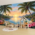 thumbnail image 6 of Wallpaper Tropical Sunset Palm Trees Vibrant Flowers Overlooking Peel and Stick Wall Murals 100"H x 144"W Removable PVC Wall Paper Self-Adhesive Wall Paintings Art Decor for Bedroom Living Room, 6 of 7