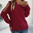 thumbnail image 4 of Fiaer Womens Sweater Cold Shoulder Hollow out Knitted Pullover Long Sleeve Loose Fit Casual Fashion Warm Tops Red L, 4 of 6
