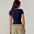 thumbnail image 5 of Women's V Neck Short Sleeve Tops With Built-in Seamed Cup And Double Lined Featuring Fitted Cropped Cut Navy M, 5 of 9
