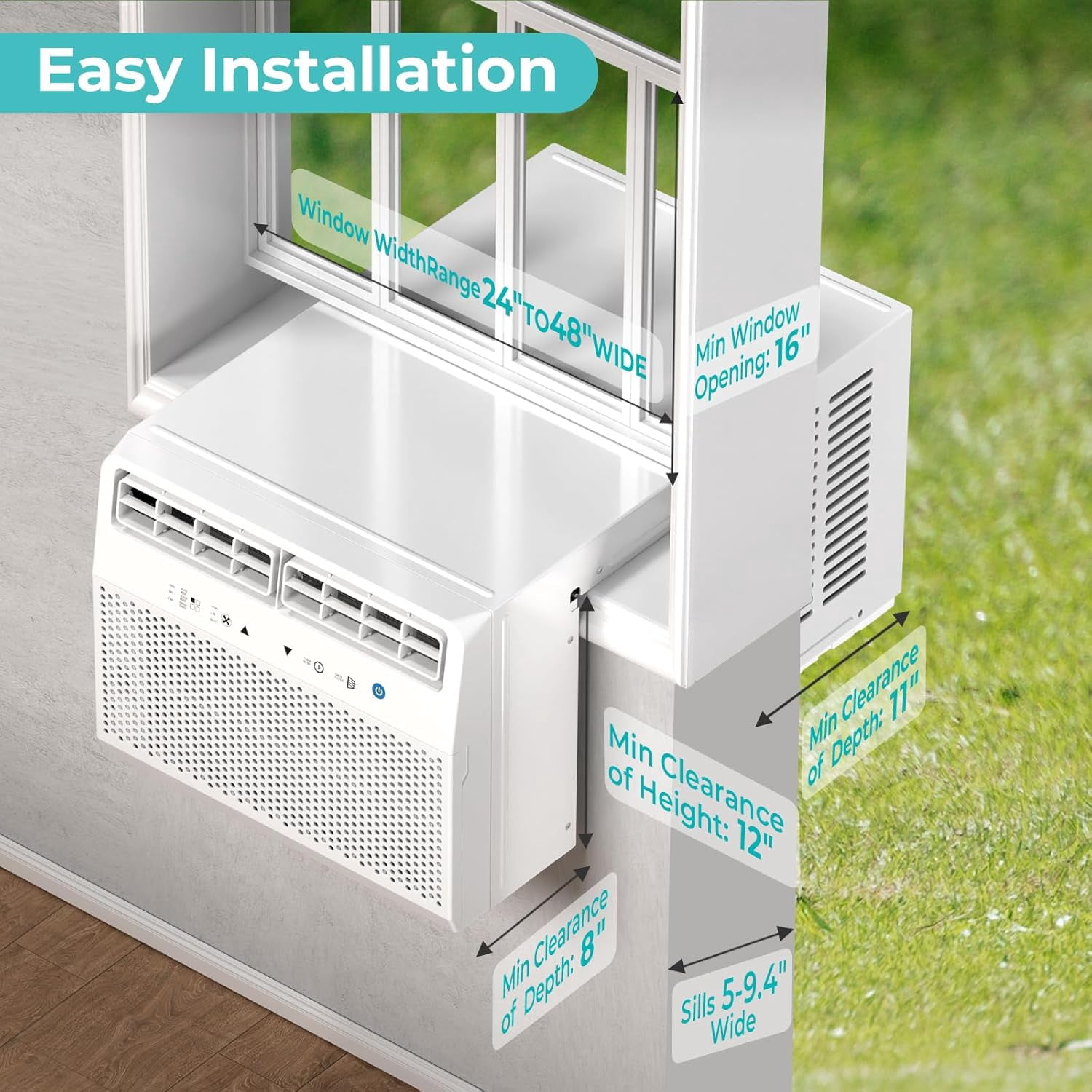 FREE VILLAGE 12,000 BTU U-Shaped Window Air Conditioner Unit Cools up to 550 Sq.Ft.with 6 Modes 24H Timer,Ultra Quiet Window AC Units with Full Window View,Energy Saving,Easy to Install,Black