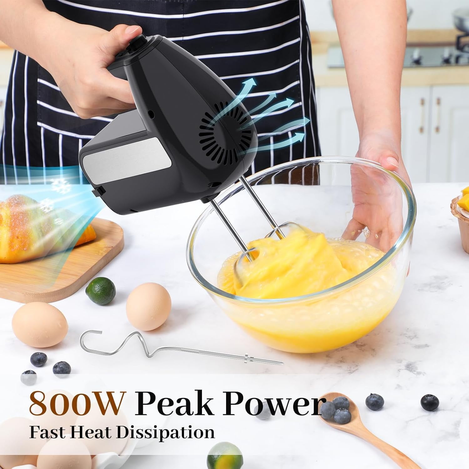 5-Speed Electric Hand Mixer 800W with , Storage  & 6 Stainless Steel Attachments for Baking