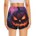 thumbnail image 4 of Running Shorts for Women, Halloween Angry Pumpkin Workout Athletic Shorts with Pockets, Lounge Yoga Shorts Women, 4 of 7