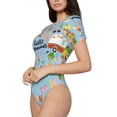 thumbnail image 2 of KLL Women 's Crew Neck Bodysuit Jumpsuits Hello Summer Print Short onesies Stretch T Shirts, 2 of 7