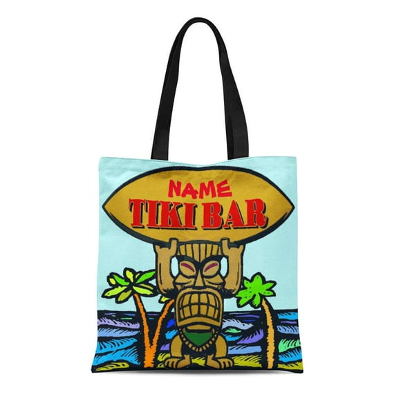 NUDECOR Canvas Tote Bag Sign Welcome Tiki Bar Lighthouse Island Hawaii Reusable Handbag Shoulder Grocery Shopping Bags