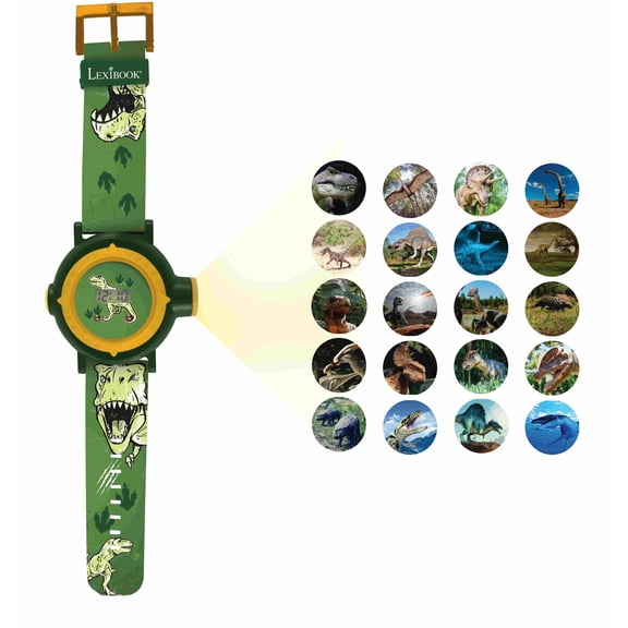 Lexibook Dinosaur Projection Watch for Kids, Green/Yellow