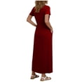 thumbnail image 4 of Admvng Women's Maxi Dress Short Sleeve Round Neck Casual Dress with Pockets Flowy Summer Long Dress, 4 of 6