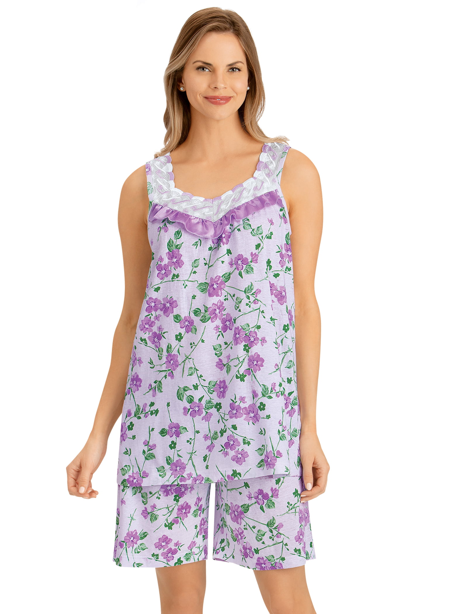 Ladies Eliza Pyjamas Floral Print Pant Cotton Jersey Top Woven Lounge Sleepwear 