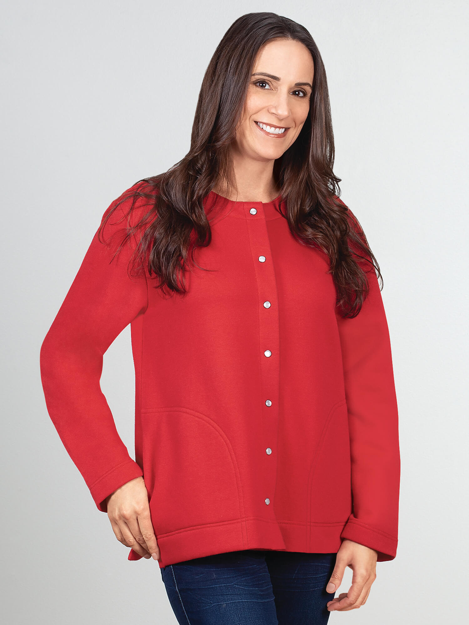 トップス STANDARD JOURNAL SJ Snap sweat cardigan Snap Front Sweatshirt Cardigan by Sawyer Creek, Navy Blue, X