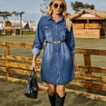 thumbnail image 2 of Female denim dress 3/4 sleeve mini dress, 2 of 8