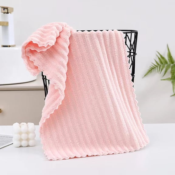 Kumdkd Striped Bath Towel - 29.5 x 13.7in Pink Polyester Towel, Highly Absorbent, Thick & Soft Quick Dry Towel for Bathroom, Gym, Beach, Pool, Spa, and Camping, Household Bath Towel