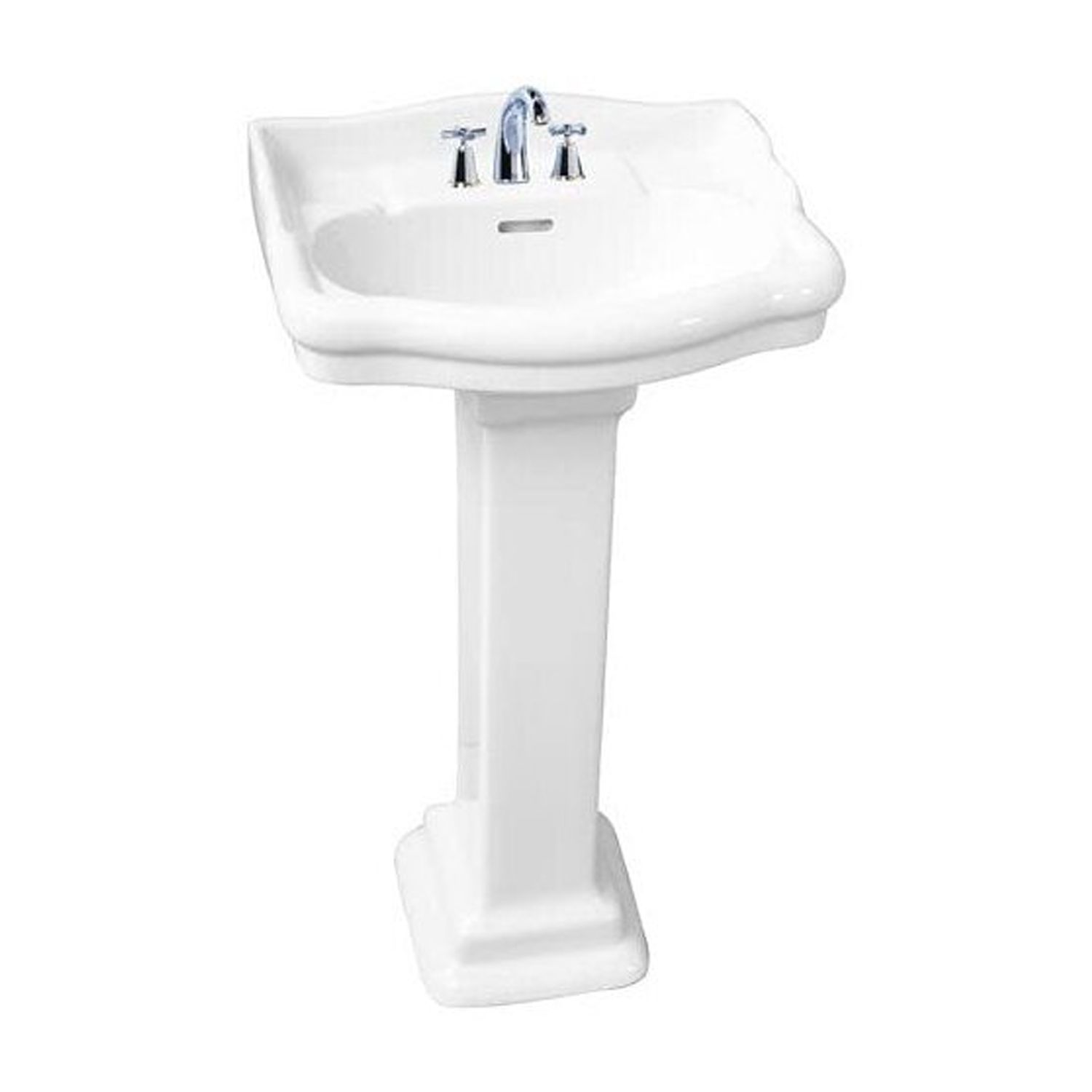 Art Deco Pedestal Sink - 19 Inch Vitreous China Lavatory - Elegant Bathroom Sink with Hardware