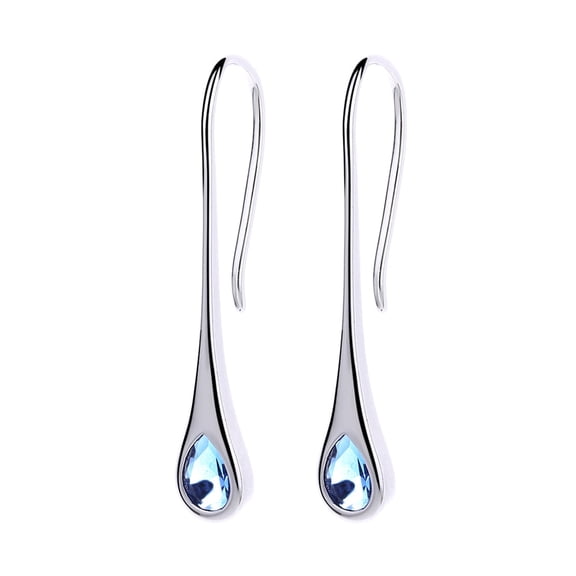 Amy and Annette Blue Sapphire Sterling Silver Pull-through Minimalist Drop Earrings