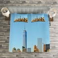 thumbnail image 3 of Ambesonne Landscape Quilted Bedspread Set 3 Pcs, New York City Skyline, Queen Size, Pale Blue Orange, 3 of 3