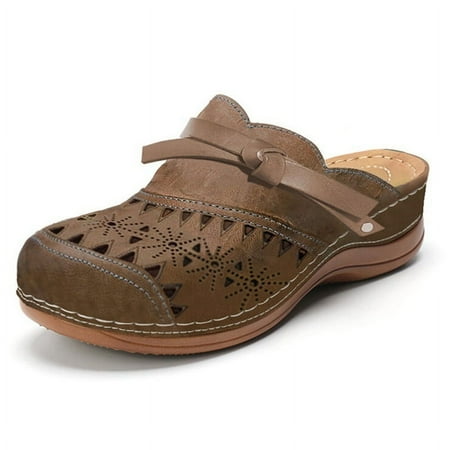 

VKEKIEO Round Toe House Slippers For Women Flat Heel Platform Brown