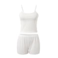 thumbnail image 4 of Womens Short Pajama Set Ribbed Knit Cami Top and Boxer Shorts Pajamas Cute Pj Sets(White,M), 4 of 7