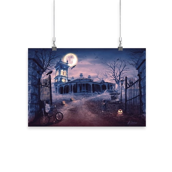 Halloween House At Night Poster - Anthony Chirstou Designs,