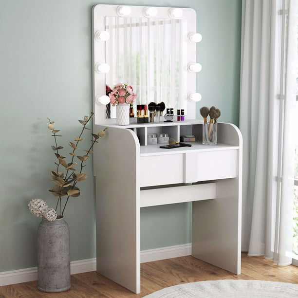 Tribesigns Vanity Table Set With, Tribesigns Dressing Vanity Table Set Makeup Lighted Desk With Mirror And Drawer