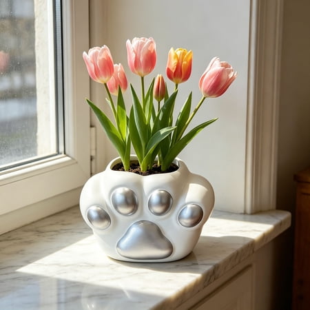 Cat Paw Flower Pot Cute Resin Planter 15.5x11.5x9.3cm Desktop Small Green Plants Pot for Office Cat Paw Shaped Holiday Birthday Gift for Plant Lovers