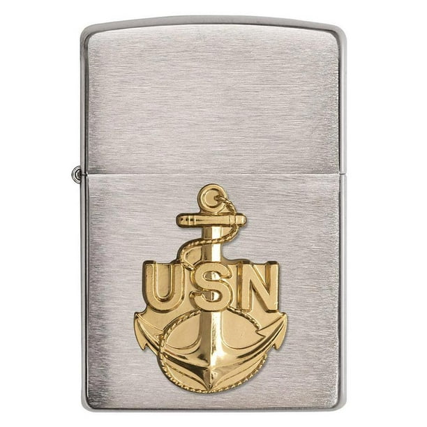 Zippo United States Navy Emblem Pocket Lighter, Brushed Chrome