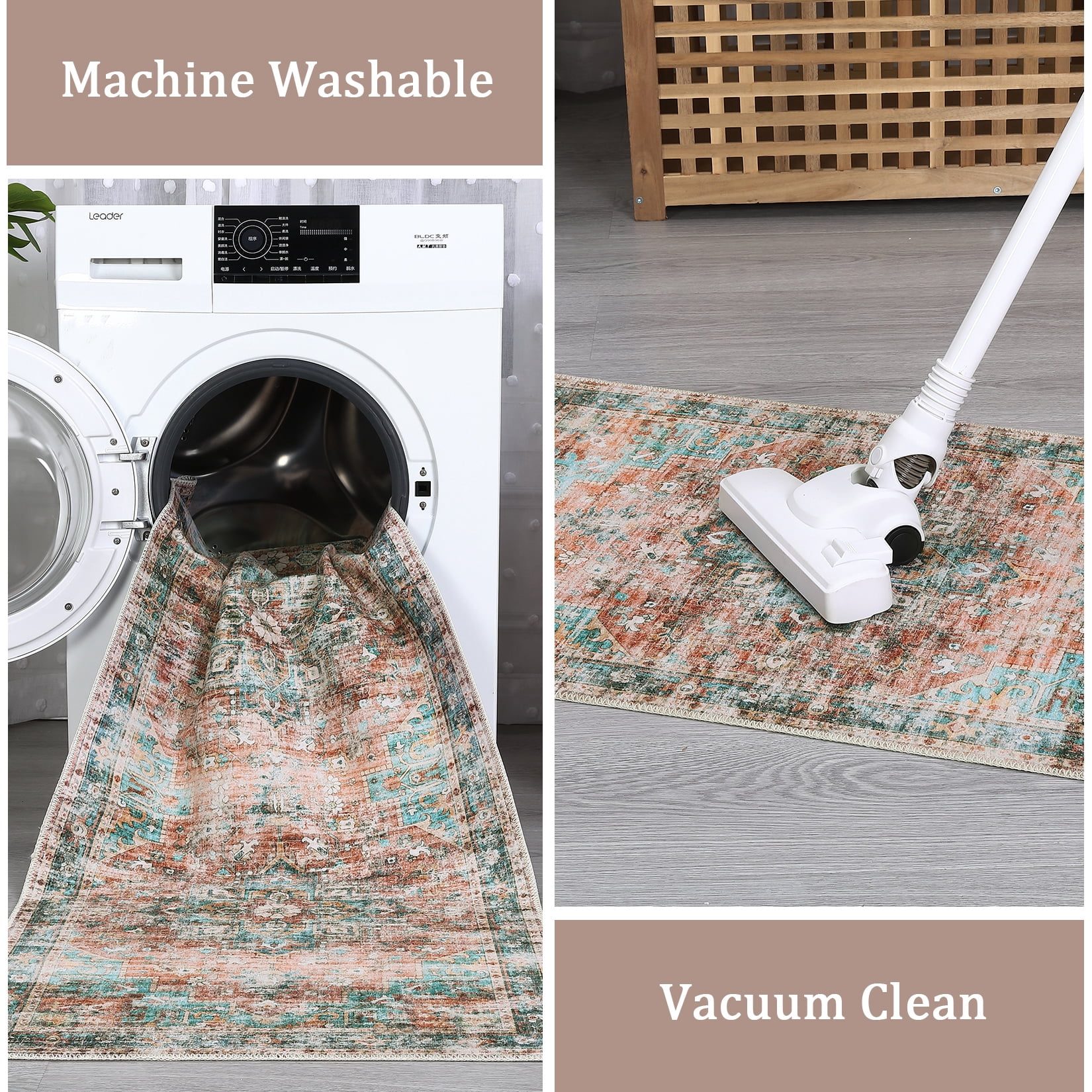 HOMERRY 9' x 12' Area Rug for Living Room Washable Bedroom Floral Geometric Carpet for Room Decor, Green/Brown