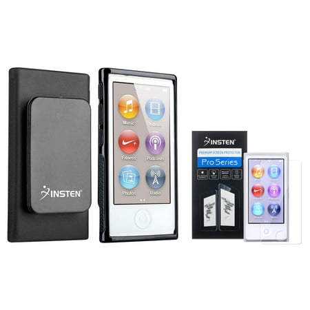 Insten Black TPU Soft Case With Belt Clip+Clear Screen Protector For iPod Nano 7