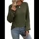 thumbnail image 1 of Camiseta Holgada Informal de Cuello Redondo y Larga Acanalada para Mujer, Ideal para y Otoño Verde L, 1 of 8