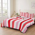 thumbnail image 2 of Twin XL Quilt Set 68''x98'', Red Pink Stripe Lightweight Summer Bedspread Coverlet Set with 2 Pillow Shams, Geometric White Vertical Striped Breathable All Season Quilt Bedding for Dorm/Guest Room, 2 of 9