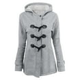 thumbnail image 2 of Womens Horn Button Fleece Thicken Coat with Hood Winter Warm Jacket Pea Coat Zip Hoodie Cotton Sweatshirt Outwear (XX-Large, Gray), 2 of 6