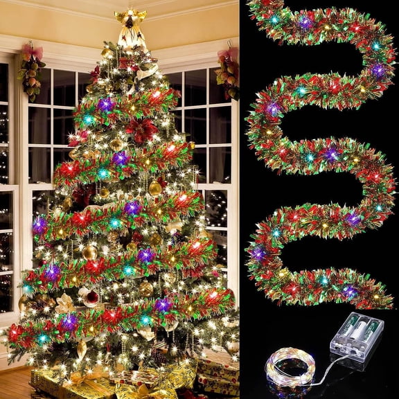 Dalrosia Christmas Decorations-16.4FT Christmas Garland, Fluffy Soft Tinsel Garland for Mantle, Christmas Tree Greenery Garland for Home Decor, Garland Decor for Outdoor Indoor